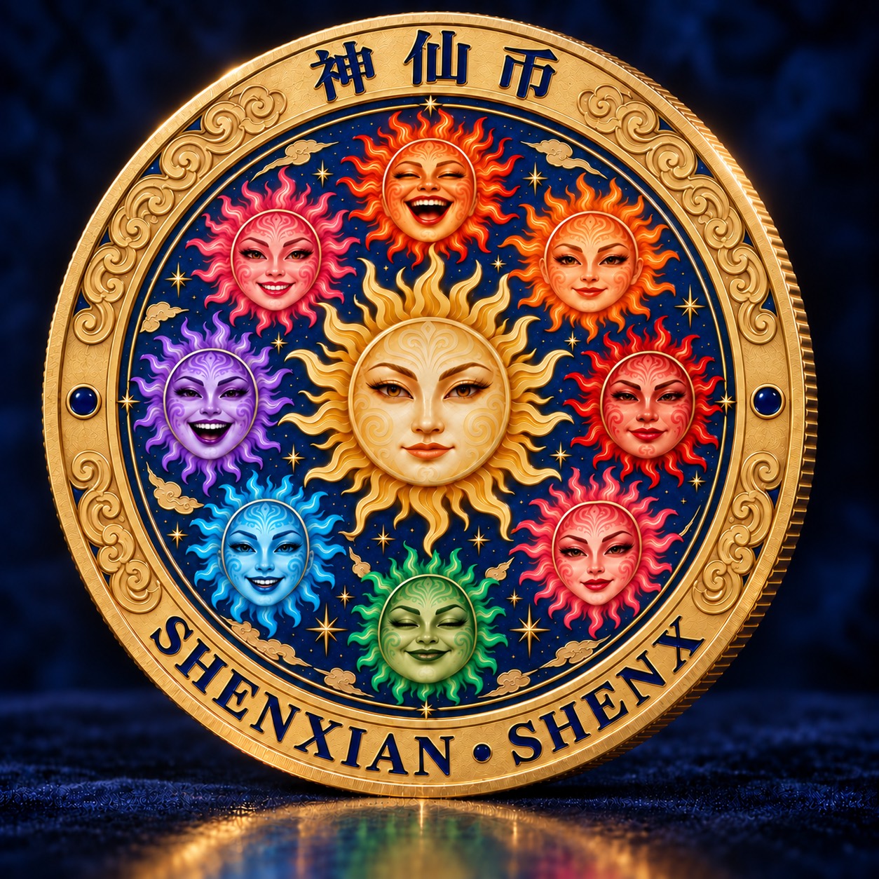 神仙币正面:九位彩色太阳女神